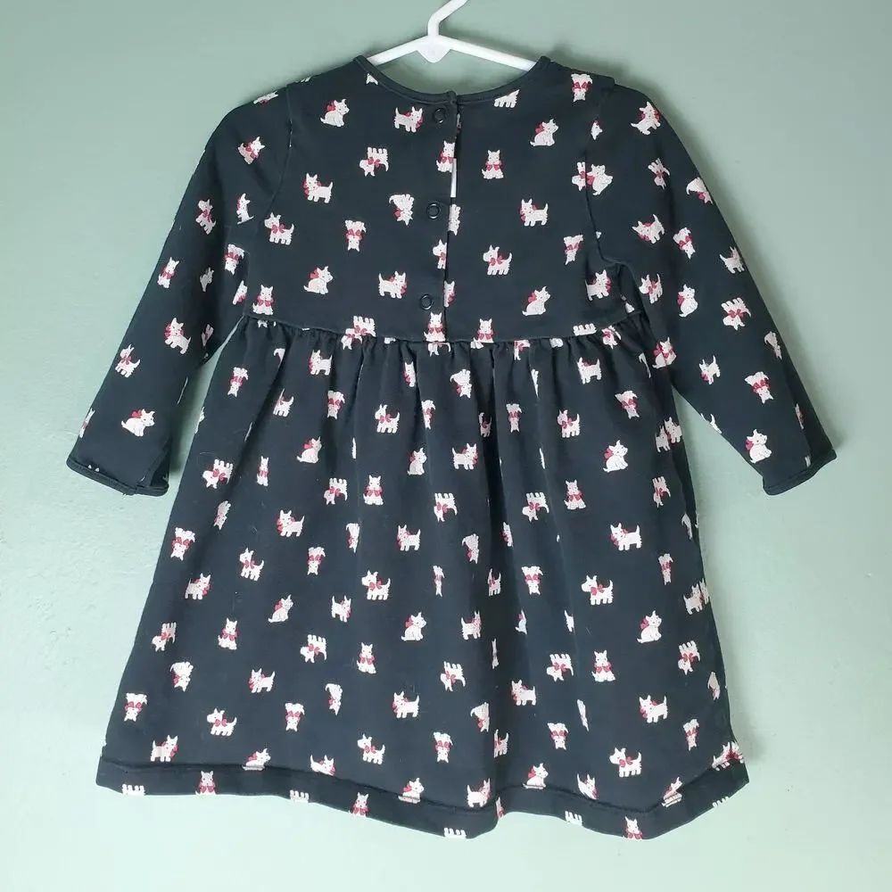 Gymboree Outlet Holiday Friends Toddler Girl Black Dog Long Sleeve Dress Size 2T